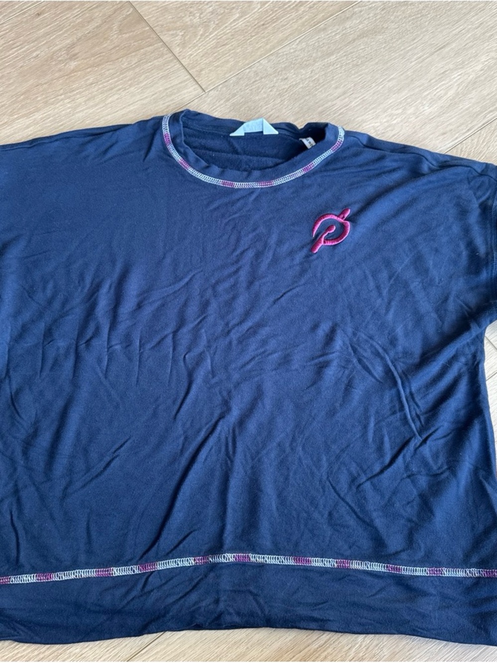 Women’s Navy Blue Short-Sleeve Shirt with Pink Accent
